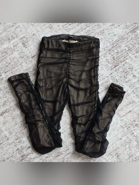 Fashion Nova Black Sheer Ruched Mesh Leggings with Nude Lining